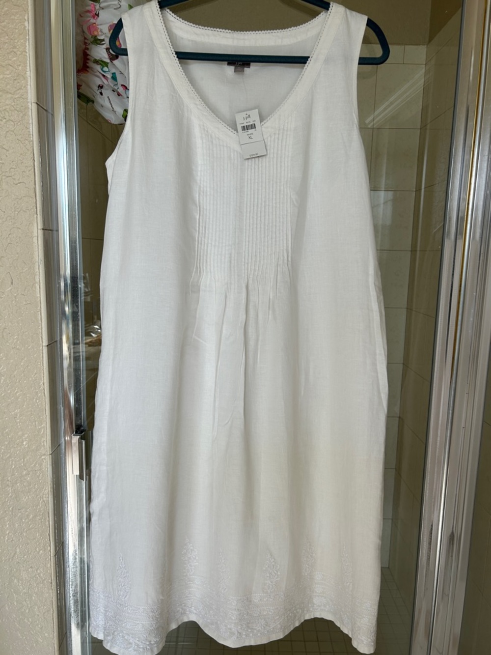 J. Jill White Linen Pintuck V-Neck Tank Dress